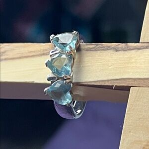 Silver Ring with Triangular Aqua Stones